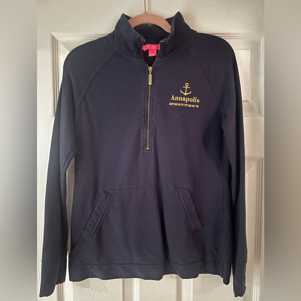 Lilly Pulitzer Annapolis Gold Embroidered Navy Popover Xs